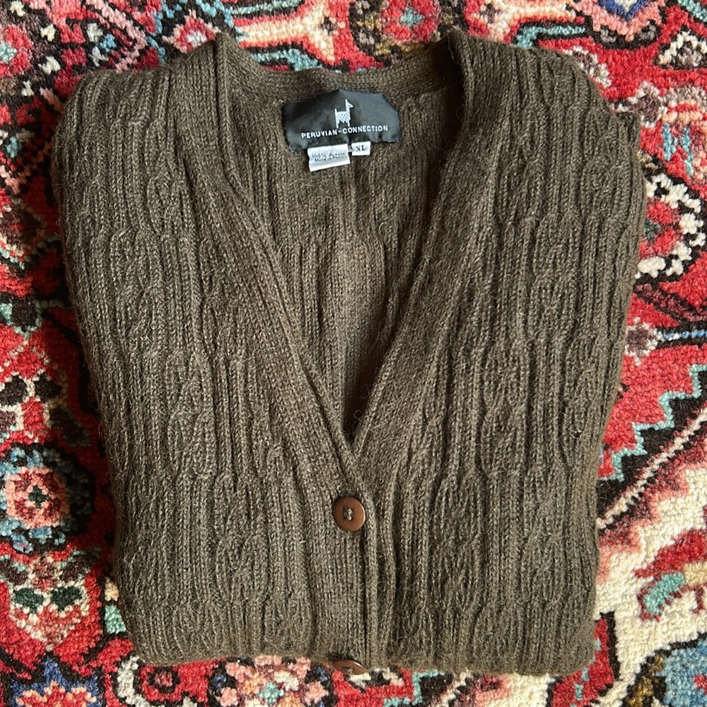 Peruvian Connection cabled alpaca cardigan sweater